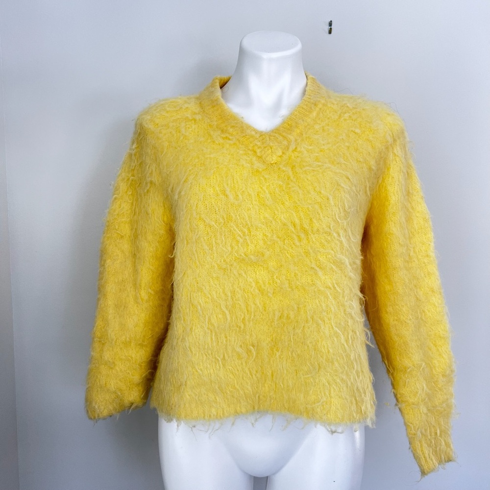 Madewell Yellow V-Neck Fuzzy Sweater